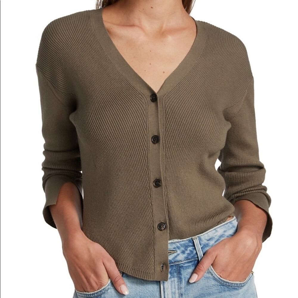 Frame Phoebe silk tan ribbed mini cardigan size large